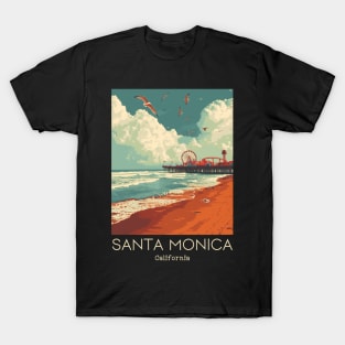 A Vintage Travel Illustration of Santa Monica - California - US T-Shirt